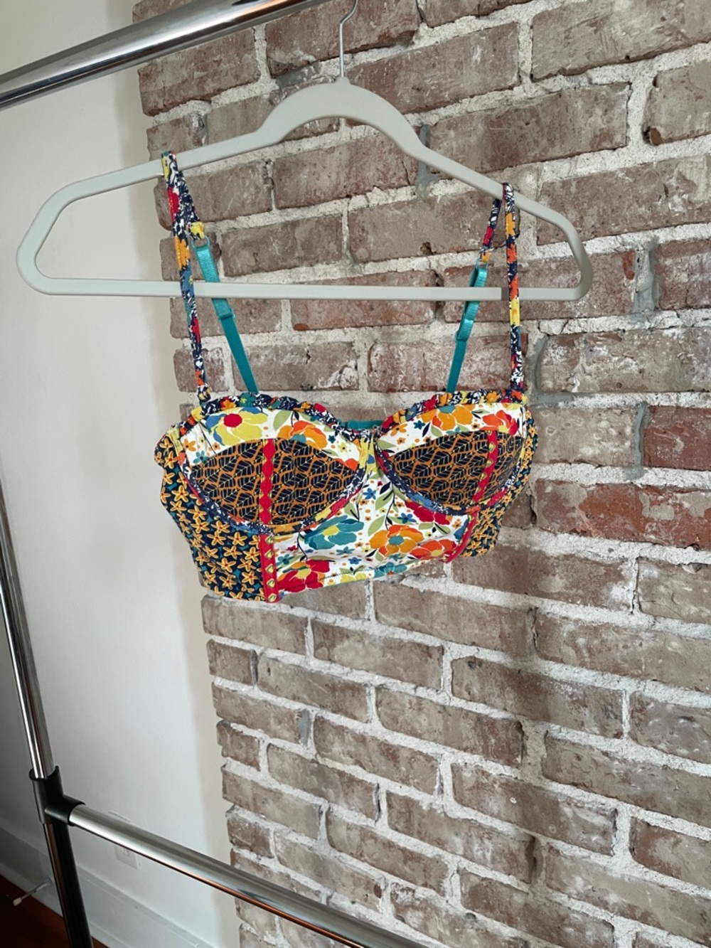 Colorful Floral Patchwork Bustier Top